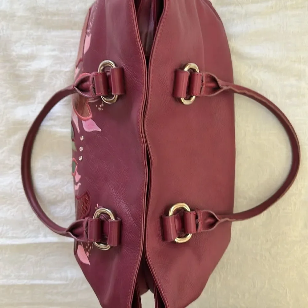 Gianfranco Sisti Floral Embellished Italian Leather Bag Purse Pocketbook